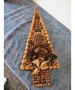 Unique Vtg Folk Art Handmade Christmas Tree Rustic Pine Cones Nuts Natur... - €84,61 EUR