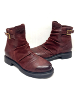 MIZ MOOZ RUCHED LEATHER  BOOTIE SIDE ZIP  BUCKLE 37EU / 7US  WINE Z-107 - $144.54