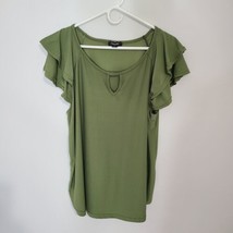 Rouge Collection Women Ruffle Sleeve Green Shirt Size 2XL RN #48829 - £14.94 GBP