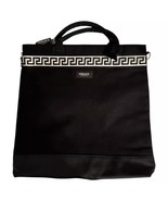 Versace Black Canvas Tote Bag With Adjustable Strap &amp; Greek Key Trim - $120.98 CAD