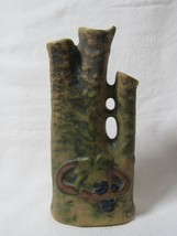 Roseville USA Imperial 1 Grape Vine Knot Triple Bud Vase Green &amp; Brown 1916 - $178.19