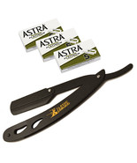 Matte Black Folding Straight Razor Shavette + 15 Astra Blades by Classic... - $22.59 CAD