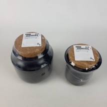 (Set of 2) Ikea KRÖSAMOS Jar Black Ceramic with Cork Lid 4&quot; &amp; 4.5&quot; New Krosamos - £27.24 GBP