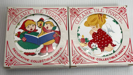 Jasco Vintage Christmas Ceramic Tile 1982 Trivet Set In Box Lot Of Two See Photo - £11.19 GBP