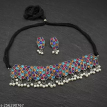 Oxidised Silver Plated Jewelry Stone Party Wear Set Adjustable Kundan Antique b - £3.92 GBP