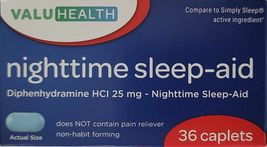 Nighttime Sleep-Aid Diphenhydramine 25 mg Generic Simply Sleep, 36 Caple... - $3.46
