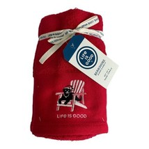 Life is Good Christmas Holiday 2 Hand Towels Red Santa Black Dog Lab Embroider - £20.20 GBP
