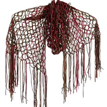 Crochet Style Mesh Net Scarf Burgundy Brown Red Colors Fringed Long 58&quot; - £15.94 GBP