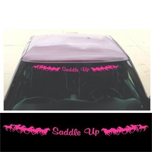 Windshield Decal SADDLE UP running horse for truck, 4x4 SUV trailer PINK - £12.76 GBP