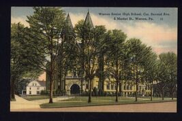 WARREN PA -  SENIOR HIGH SCHOOL * not mailed linen POSTCARD - $4.90