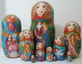 Handpainted One Of Kind 10pcs Russian Nesting Doll &quot;Mermaids&quot; By Inna Kaminskaya - £692.44 GBP