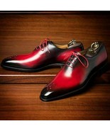 Two Tone Black Red Oxford Men&#39;s Laceup Spectator Genuine Leather Handmad... - $149.99+