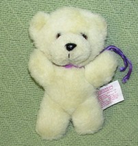 1989 FAIRVIEW TEDDY 7&quot; PLUSH CREAM STUFFED ANIMAL TAIWAN PURPLE RIBBON S... - £24.77 GBP