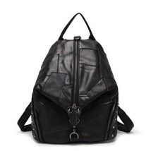 Backpack Female Leather 2022 New Multi-Color Stitching Trendy Ladies Easy To Tak - £117.20 GBP
