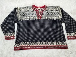 L.L. Bean Christmas Fair Isle 100% Cotton Pullover Button Sweater 1X Nordic UF38 - £28.83 GBP