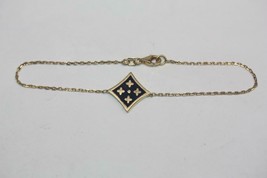 18K Yellow Gold Diamond Shape Quatrefoil Design Navy White Enamel Bracelet 7&quot; - £283.17 GBP
