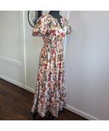 Maeve by Anthropologie Floral Tiered Maxi Dress Pink Cotton Puff Sleeve ... - €70,32 EUR