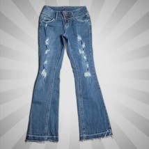 Twentyone Black Distressed Blue Jeans ~ Sz 9/10 ~ Classic Boot Flex ~ 31&quot; Inseam - £17.68 GBP