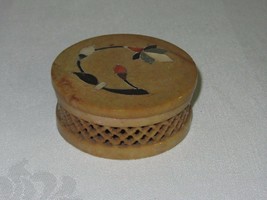 India Carved Stone Inlay Jewelry Trinket Box Mother Of Pearl Round Flower - £11.18 GBP