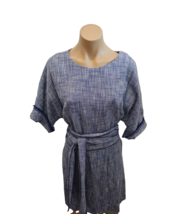 LANVIN Blue and White Tweed Dress with Belt &amp; Blue Fringe on Sleeves - S... - $229.99