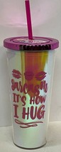 &quot;Sarcasm It&#39;s How I Hug&quot; Kiss Lips Novelty Reusable 24 Oz Cup W Straw, Bpa Free - £10.12 GBP