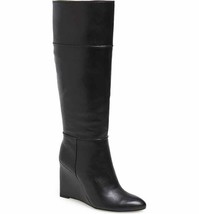 Tory Burch Linnett 100MM Wedge Leather Black Boots Knee High $650, 6.5 NIB! - $296.99