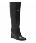 Tory Burch Linnett 100MM Wedge Leather Black Boots Knee High $650, 6.5 NIB! - £237.10 GBP