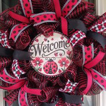 Ladybug Welcome Wreath Red Black Decor 22x8 Summer Porch Accent - $59.99