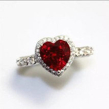2.10Ct Heart Simulated Red Garnet &amp; Diamond Women&#39;s Ring 925 Silver Gold Plated - £87.04 GBP