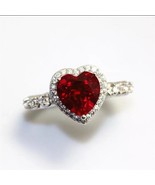 2.10Ct Heart Simulated Red Garnet &amp; Diamond Women&#39;s Ring 925 Silver Gold... - €93,91 EUR