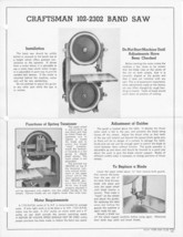 1937-1938 Craftsman 102.2302  10" Band Saw (Walker-Turner BN560) Instructions - £15.94 GBP