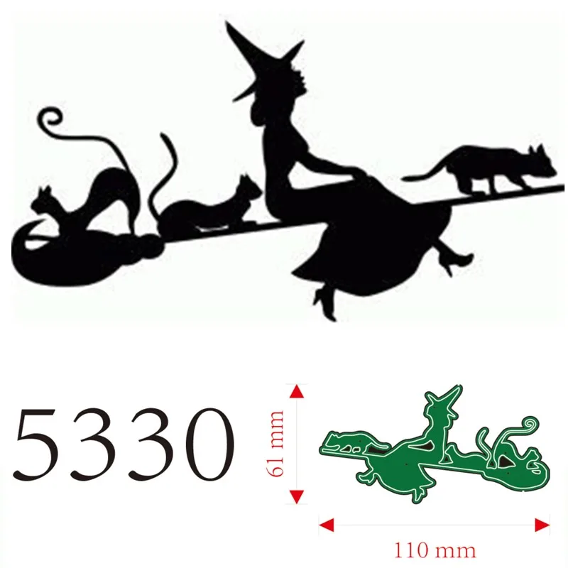 Halloween Witch Flying on Broom With Cats Metal Cutting Dies Card Making Craft - $10.74