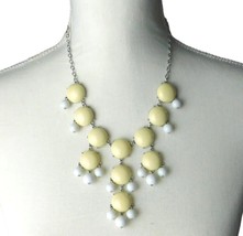 Vintage Layered Bib Style Necklace White Beige Silver Color Tone Adjustable 22&quot; - £7.35 GBP