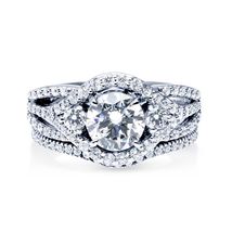 Sterling Silver 925 Women Round Halo Diamond Engagement Ring Wedding Band Set - £79.57 GBP
