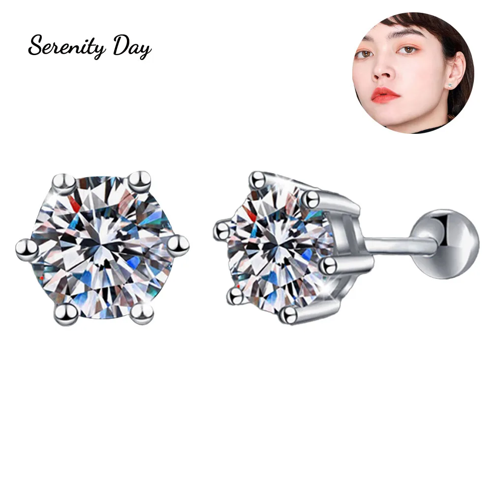 S925 Silver Screw Thread Stud Classic Six-claw 2ct a Pair Moissanite Earrings Fo - £41.50 GBP