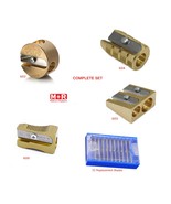Complete set of 4 Styles of M+R Brass Pencil Sharpeners + 10 blade - $34.91