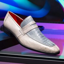 Fangio Men's Dress Shoes Penny Loafer Ostrich Leg Quill Gray image 11