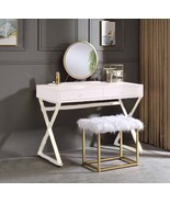 Adao Vanity Mirror &amp; Stool, Faux Fur, Mirror, Pink &amp; Gold Finish - $2,957.65 MXN