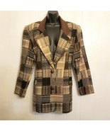 Brown Plaid Jacket VTG size Medium Two Twenty Button Front Lined Blazer USA - £15.27 GBP