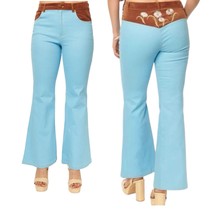 Unique Vintage Blue Corduroy Western Inspired Flare Embroidered 1X New - $37.64
