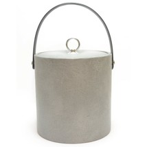 Vintage Faux Leather Vinyl Gray Insulated Lidded Handled Ice Bucket - £19.75 GBP