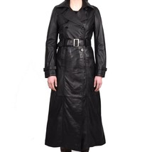 Women&#39;s Two Double Breasted Nappa Leather Full Length Trench Coat Black ... - $275.46