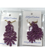 Necklace &amp; Earrings Set Lavender &amp; Gold Franch Dangle 18&quot; Chain Hand Cra... - $375.99 MXN