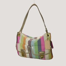 Coach Handbag Madison Op Art Striped Shoulder Bag Multicolor Fabric Leather - $146.42