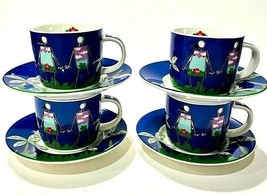 Love in Bloom Studio Nova Demitasse Cups w Saucers 8 PCs Blue Adam Eve Eden - £14.66 GBP