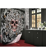 Silver Medusa Skull Shower Curtain, Fantasy Goth Bathroom Decor - $71.00