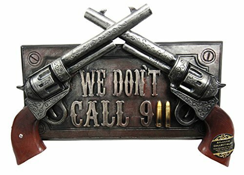 Ebros We Don't Dial 911 Warning Dual Gun Revolver Sign Wall Door Mount Plaque Item image 2