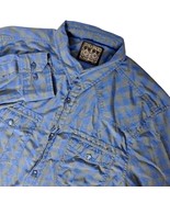 Straight Faded Mens Button Up Shirt Medium Blue Gray Plaid Western Pearl... - $21.65 CAD