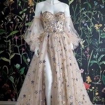 Beautiful A-Line Sweetheart Neck Star Sequin Detachable Sleeves Prom Dress High  - $499.99