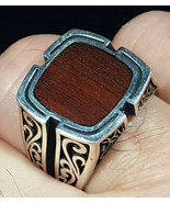 Mens Wood Inlay 925 Solid Sterling Silver Ring Size 10 SS - $41.98